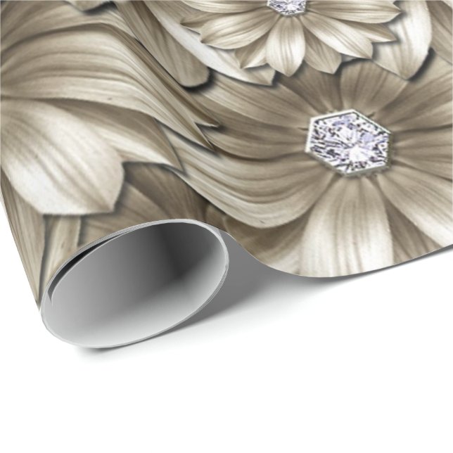 Diamond Guld Flowers Wrapping Papper Gemstone Presentpapper (Rullad Hörn)