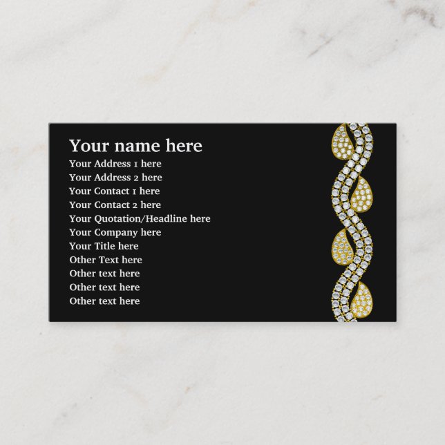 Diamond & guld paisley mönster-black visitkort (Framsida)