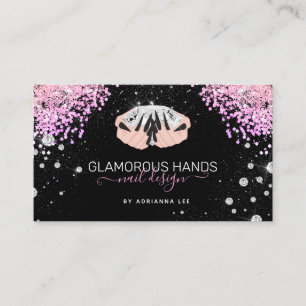 Diamond Händer Rosa Glitter Black Naglar Nagel Tec Visitkort