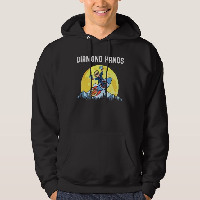 Diamond Händer Wallstreetbets Amc till Måne Meme Hoodie (Framsida)