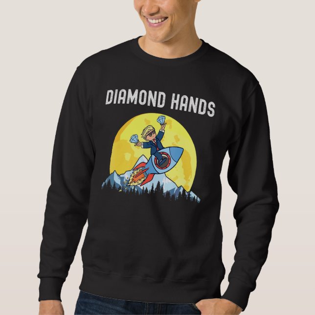 Diamond Händer Wallstreetbets Amc till Måne Meme Lång Ärmad Tröja (Framsida)