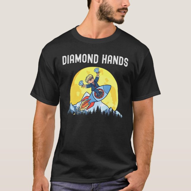Diamond Händer Wallstreetbets Amc till Måne Meme T Shirt (Framsida)