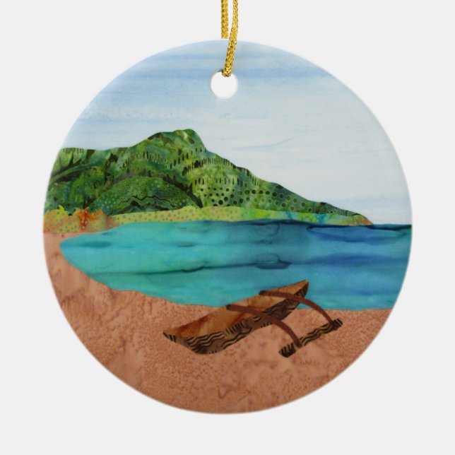 Diamond Head Hawaii Oahu Outrigger Beach Ornament (Framsidan)