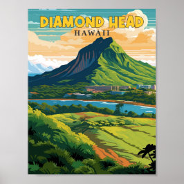 Diamond Head Hawaii vintage resor illustration Poster