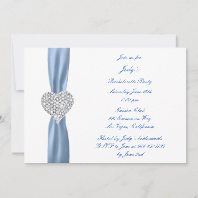 Diamond Heart Blue Bachelorette Party-inbjudan Inbjudningar (Framsida)