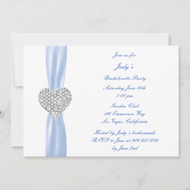 Diamond Heart Blue Bachelorette Party-inbjudan Inbjudningar (Framsida)