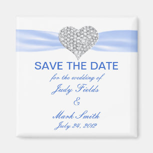 Diamond Heart Blue Bröllop spara datum Magnet