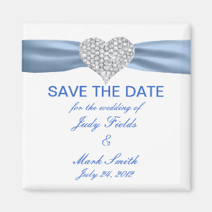 Diamond Heart Blue Bröllop spara datum Magnet
