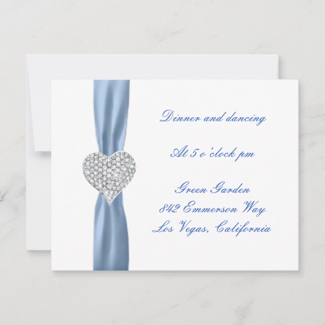 Diamond Heart Blue Wedcing Card Inbjudningar (Framsida)