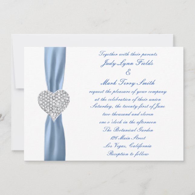 Diamond Heart Blue Wedding bjudande Inbjudningar (Framsida)