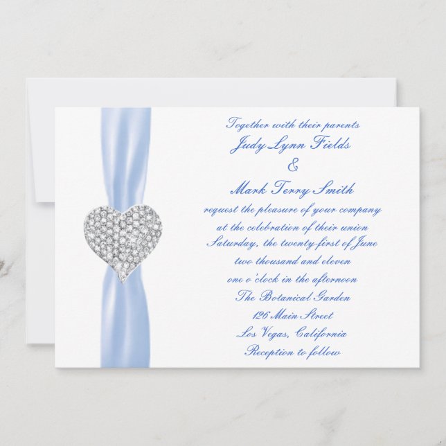 Diamond Heart Blue Wedding bjudande Inbjudningar (Framsida)