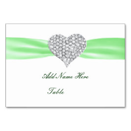 Diamond Heart Grönt Bröllop Bord Monteringskort Bordsnummer