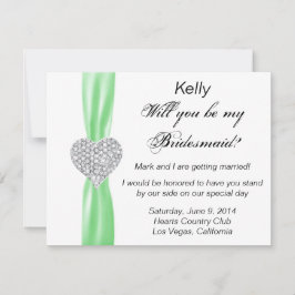 Diamond Heart Grönt Bröllop Bridesmaid Card Inbjudningar