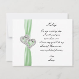 Diamond Heart Grönt Bröllop Maid of honor Card Inbjudningar