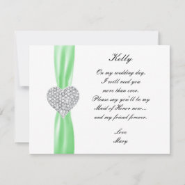 Diamond Heart Grönt Bröllop Maid of honor Card Inbjudningar