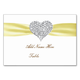 Diamond Heart Gult Bröllop Bord Monteringskort Bordsnummer