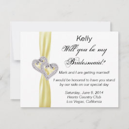 Diamond Heart Gult Bröllop Bridesmaid Card Inbjudningar
