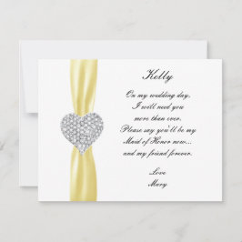 Diamond Heart Gult Bröllop Maid of honor Card Inbjudningar