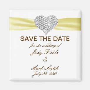 Diamond Heart Gult Bröllop spara datum Magnet