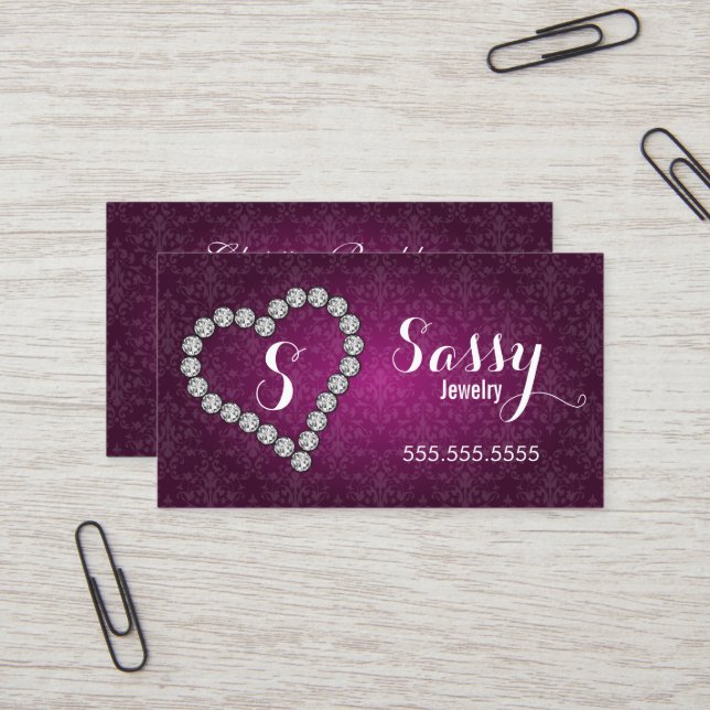 Diamond Heart Jewelry Damask Monogram Visitkort (Fram/Back In Situ)