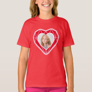 Diamond Heart Kids Photo Red Valentine Day T Shirt