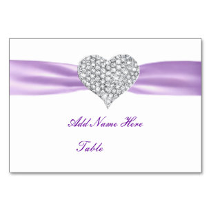 Diamond Heart Lila Bröllop Bord Monteringskort Bordsnummer