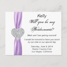 Diamond Heart Lila Bröllop Bridesmaid Card Inbjudningar