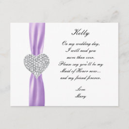 Diamond Heart Lila Bröllop Maid of honor Card Inbjudningar