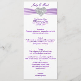 Diamond Heart Lila Bröllop Menu Card Meny