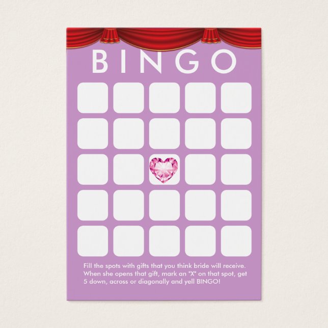 Diamond Heart Lila Möhippa Bingo Card Visitkort (Framsidan)