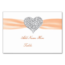 Diamond Heart Orange Bröllop Bord Monteringskort Bordsnummer