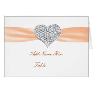 Diamond Heart Orange Bröllop Bord Monteringskort OBS Kort