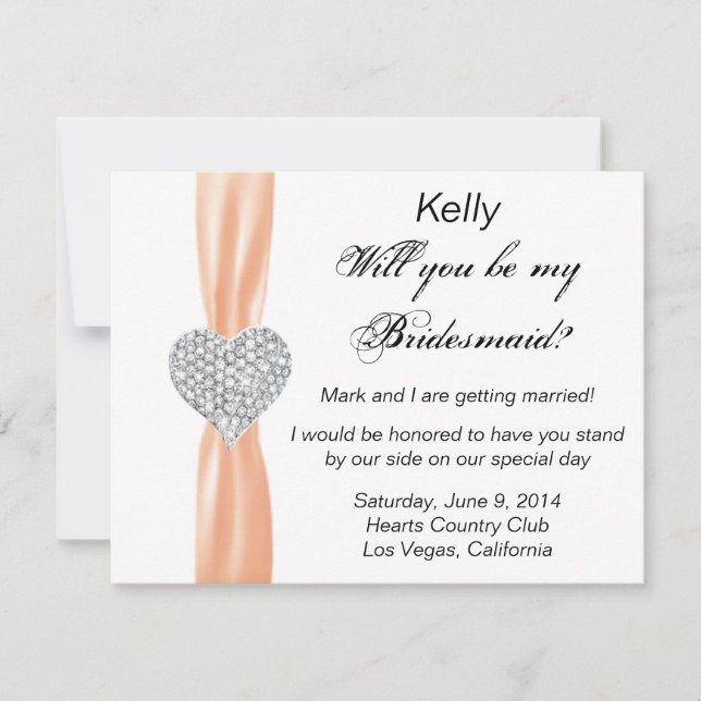 Diamond Heart Orange Bröllop Bridesmaid Card Inbjudningar (Framsida)