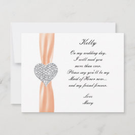 Diamond Heart Orange Bröllop Maid of honor Card Inbjudningar