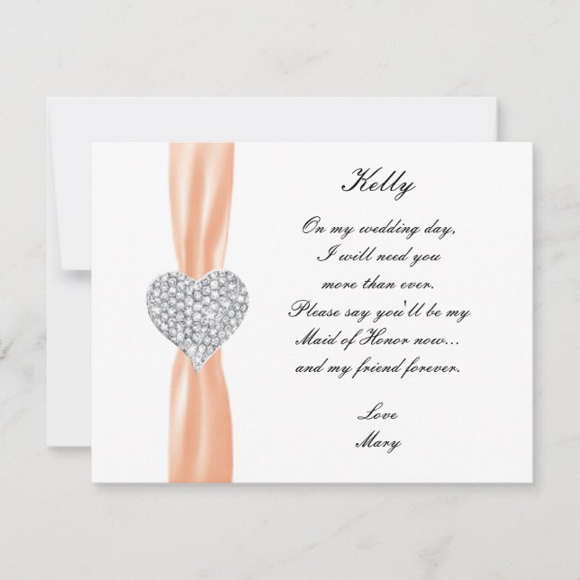 Diamond Heart Orange Bröllop Maid of honor Card Inbjudningar (Framsida)