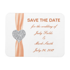 Diamond Heart Orange Bröllop spara datum Magnet