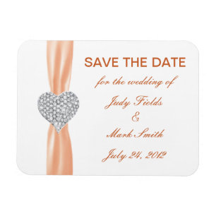 Diamond Heart Orange Bröllop spara datum Magnet