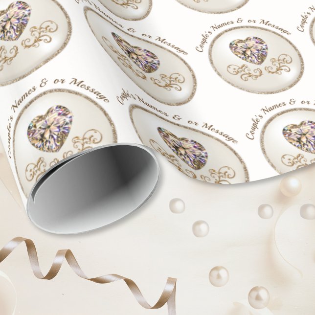 Diamond Heart, Personlig Bröllop Wrapping Papper Presentpapper (Diamond anniversary wrapping paper. Anniversary gift paper, any year. Anniversary gift wrap. )