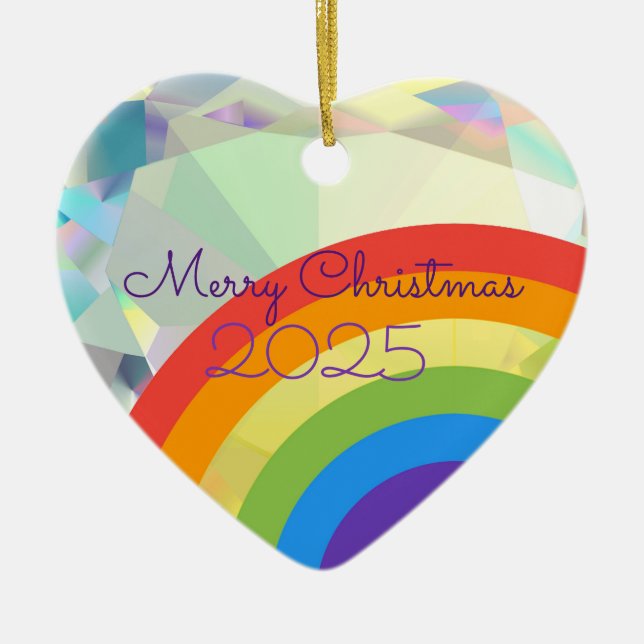 Diamond Heart Rainbow Ceramic Wish Ornament (Framsidan)