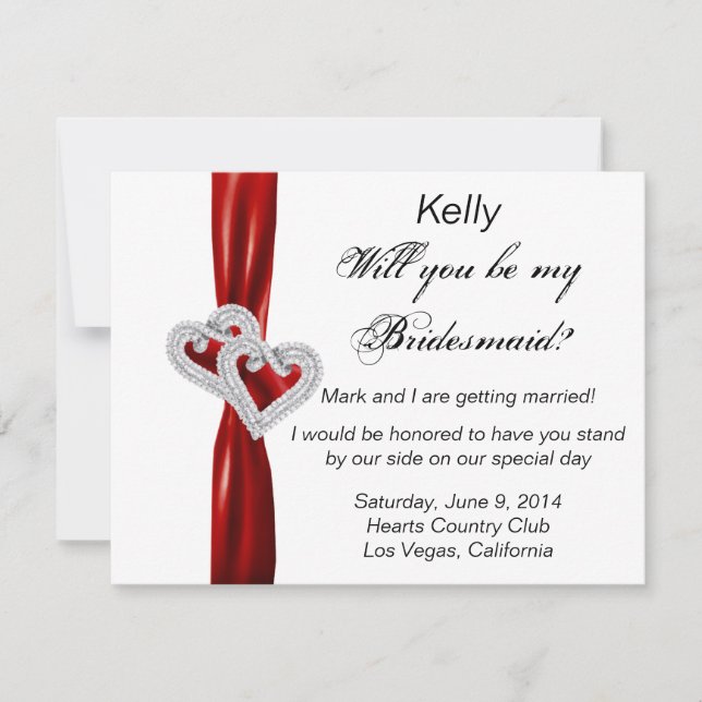 Diamond Heart Red Bröllop Bridesmaid Card Inbjudningar (Framsida)