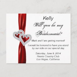 Diamond Heart Red Bröllop Bridesmaid Card Inbjudningar