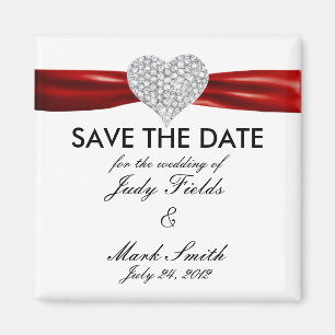 Diamond Heart Red Bröllop spara datum Magnet