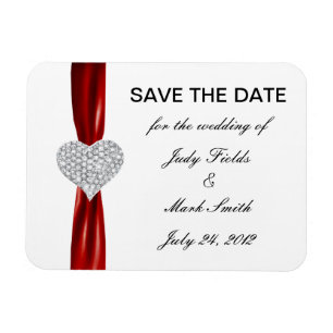 Diamond Heart Red Bröllop spara datum Magnet