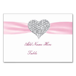Diamond Heart Rosa Bröllop Bord Monteringskort Bordsnummer