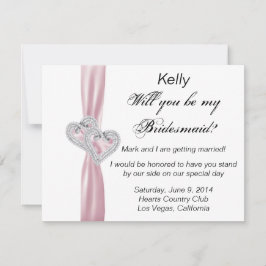 Diamond Heart Rosa Bröllop Bridesmaid Card Inbjudningar