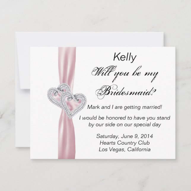 Diamond Heart Rosa Bröllop Bridesmaid Card Inbjudningar (Framsida)