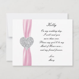 Diamond Heart Rosa Bröllop Maid of honor Card Inbjudningar