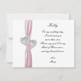 Diamond Heart Rosa Bröllop Maid of honor Card Inbjudningar