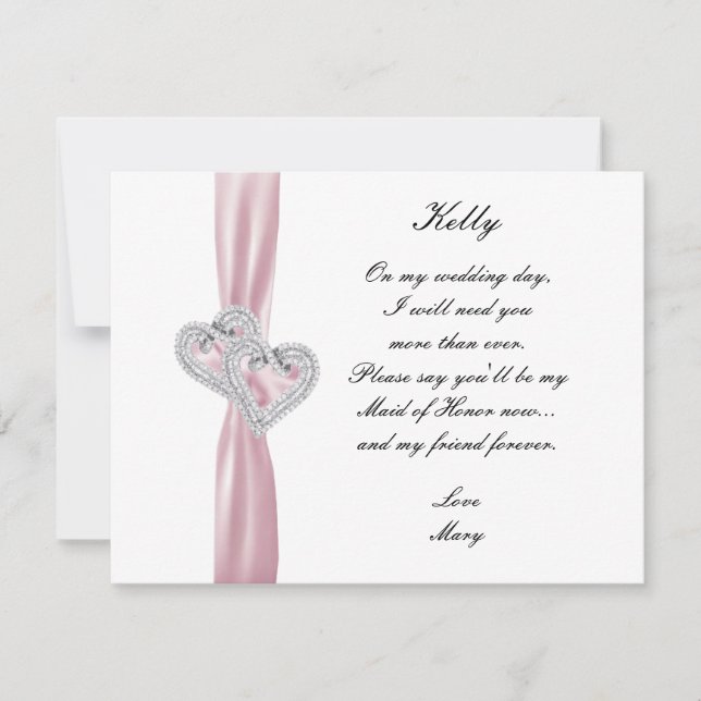 Diamond Heart Rosa Bröllop Maid of honor Card Inbjudningar (Framsida)