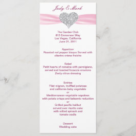 Diamond Heart Rosa Bröllop Menu Card Meny